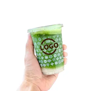 Copo de plástico personalizado para restaurante baixo MOQ 300 360 500 700ml, copos de café PET reciclados e frios
