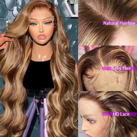 Perruque Balayage Marron Bouclée Profonde Pré-Pluckée Transparente 13x4 Lace Frontale Couleur Piano Blond Miel Cheveux Humains