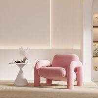 Fauteuil d'appoint en velours rose poudré avec accoudoirs incurvés, fauteuil rembourré moelleux et luxueux pour salon ou villa