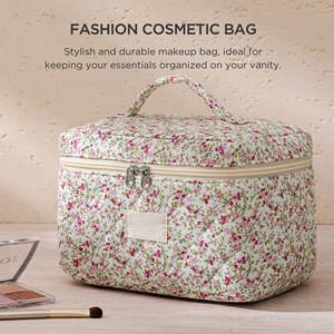 Cotton Quilted Makeup <b>Bag</b> Coquette Accessories Make up <b>Bag</b> Organizer Cute Floral Cosmetic Pouch Travel Makeup <b>Bag</b> for Women - Product Image 5