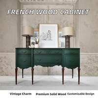 Mueble de Madera Maciza de Roble Francés con Altura Ajustable, Mesa Auxiliar de Almacenamiento Tallada de Estilo Neoclásico Europeo, Separador de Pasillo Retro