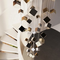 Lustre suspendu moderne en verre cube, réglable en hauteur, pour plafond haut et escalier, finition chrome doré, vente en gros