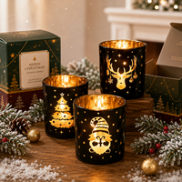Vente en gros, promotion exceptionnelle : Pots à bougies en verre réutilisables personnalisés, motif Gnome de Noël et Élan, électroplaqués noir, pour bougies parfumées, décoration intérieure