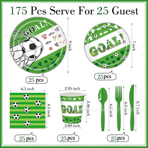 Set de Artículos para Fiesta de Fútbol, Platos de Papel, Vasos, Servilletas, Cubiertos, Tema de Portería, Kit Desechable para Celebración - Product Image 2