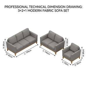 Juego de sofás de estilo moderno 3+2+1, con elegantes patas altas de madera y tela de lino transpirable, ideal para salas de estar y oficinas. - Product Image 4