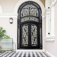 Porte extérieure en fer forgé, finition peinture poudrée résistante aux intempéries, taille personnalisée, fabrication directe d'usine