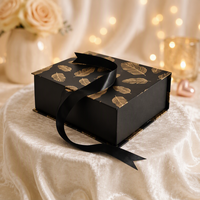 Boîte cadeau magnétique en carton rigide noir pliable avec logo personnalisé