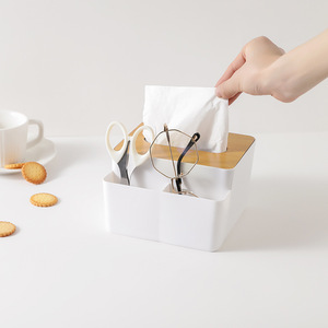 Simple Desktop Tissue Box White With Wood <b>Top</b> Multipurpose Home Office Use - Product Image 2