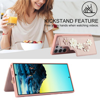 Étui de téléphone portefeuille en cuir PU fleur 3D mignon pour Samsung S25 Ultra avec fentes pour cartes dragonne pochette à bandoulière couverture de téléphone portable