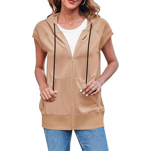 <span class=keywords><strong>Sweat</strong></span> à <span class=keywords><strong>capuche</strong></span> <span class=keywords><strong>zippé</strong></span> sans manches pour femmes personnalisé décontracté coupe ample sweats à cordon vestes légères XS lavé tricoté hiver - Product Image 1