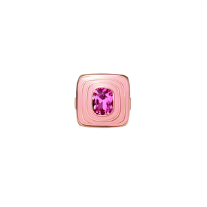 แหวนแฟชั่น สแตนเลสสตีล 316L ชุบทอง PVD ประดับพลอยสีชมพู ดีไซน์ทรงสี่เหลี่ยม - Product Image 2