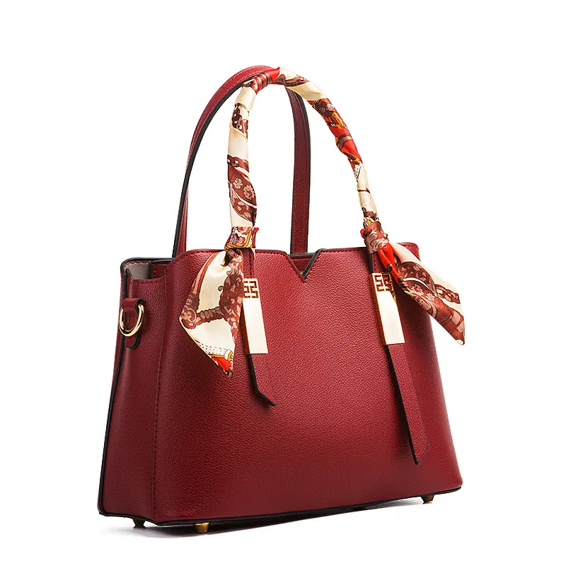 Wholesale RED women handbags Elegance ladies leather hand bag cross-body large capacity tote bag for Female with scarves handle