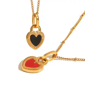 Délicat En Acier Inoxydable Double Face Amour Coeur Pendentif Collier Dainty Nouvelle Mode Titane Acier Coeur Colliers pour Femmes