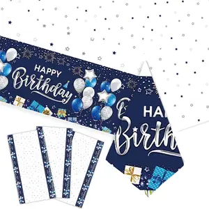 Decoraciones de feliz cumpleaños mantel de cumpleaños azul marino de plástico cubierta de mesa rectangular desechable para decoración de fiesta