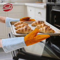 Sarung Tangan Oven Tahan Suhu Kulit Wol Lapisan Katun Tahan Air untuk Barbekyu Memanggang Isolasi Panas Desain Modern
