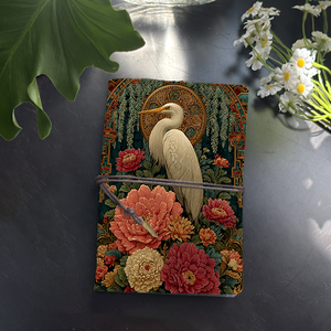 A6 Cuaderno Vintage Hecho a Mano 80 Hojas Reemplazables Regalo Ideal del Día del Profesor para Educadores con Garza Peonías Floral Patte - Product Image 1