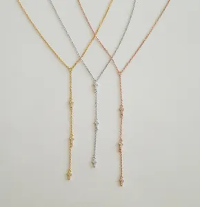 2023 collana in argento da donna a forma di Y con zirconi cubici trasparenti di alta qualità - Product Image 1