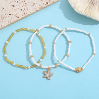 Ensemble de bracelets perlés 3 brins, imitation perle, or, étoile de mer, coquillage, charme bohème, plage, été, bijoux pour femmes, bracelets, cadeau de fête