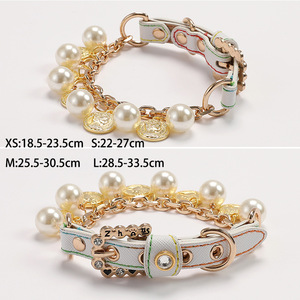 Accesorios de lujo para perros pequeños: correa de perlas de cuero para mascotas con collar de cachorro de diamantes de imitación de cristal y collar hecho de plástico de primera calidad - Product Image 6
