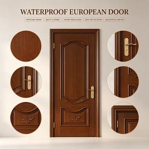 Puertas de Madera Compuesta Lacada <span class=keywords><strong>Caoba</strong></span> con Tallado Europeo para Dormitorio, Hotel, Apartamento, Villa, Impermeable - Product Image 1