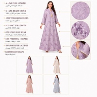 Nouvelle Robe Longue YSYL pour l'Aïd, Col Montant, Détails à Pompons, Broderie Florale Pailletée Intégrale, Tissu Dentelle, Manches Longues, Abaya Musulmane