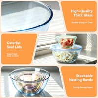 Ensemble de 5 bols mélangeurs en verre avec couvercles, en borosilicate de haute qualité, empilables, colorés, résistants à la chaleur, pour la préparation des repas et le stockage des aliments, vente en gros