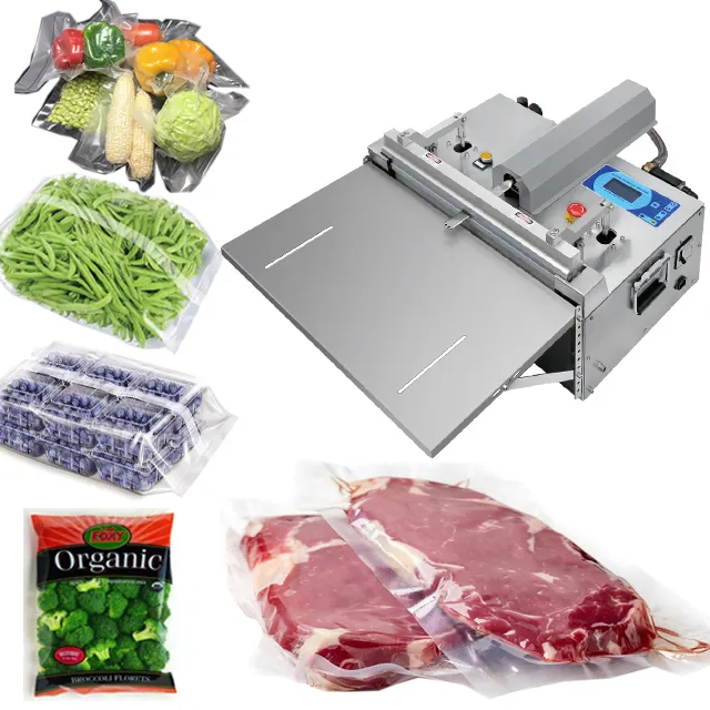 टेबलटॉप बाहरी सब्जी वैक्यूम मुहर मशीन मानचित्र खाद्य मांस वैक्यूम पैकिंग मशीन के लिए नाइट्रोजन गैस निस्तब्धता पैकेजिंग