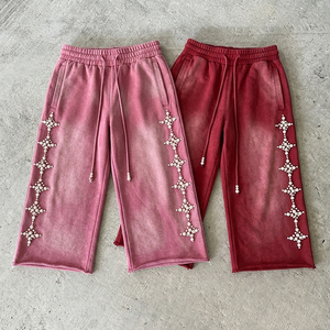 Y2k Custom Acid Wash Pearl Washed Cropped Capri <strong>Sweatpants</strong> French Terry Cotton 3/4 Three-quarter Knee Length Sweat Shorts - Product Image 2