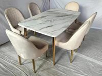 Meubles de maison modernes avec table à manger en marbre à pieds métalliques pivotants