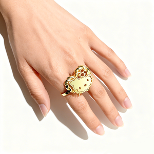 טבעות כפולות אופנתיות מפלדת אל-חלד מצופות זהב 18 קראט עם דמות מצוירת חמודה בהתאמה אישית, תכשיט לנשים, מתנה למסיבה - Product Image 2