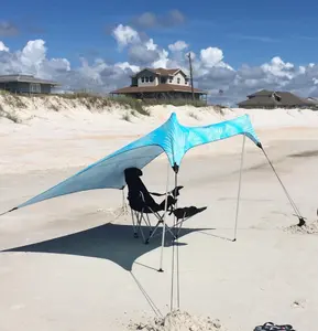 Hoge Kwaliteit Draagbare Lycra, 4 Aluminium Stokken Anti Uv Gemakkelijk Setup Zon Onderdak Luifel Outdoor Zonnescherm Strand Tenten Met Zandzak/