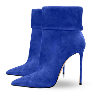 Big Size 45 Sexy Top Turnover Women Pointed Toe Ankle <b>Boots</b> Wide Fit High Heels Shoes Stiletto Suede Short - Product Image 4