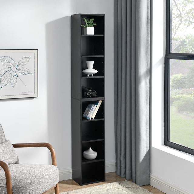 8-Tier Adjustable Media Tower Rack CD DVD Slim Storage Cabinet Tall Narrow Bookcase Display Bookshelf for Home Use