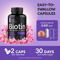 Complément alimentaire de qualité supérieure OEM ODM, capsules de biotine avec collagène et kératine 15000 mg, complexe beauté pour les cheveux, la peau et les ongles