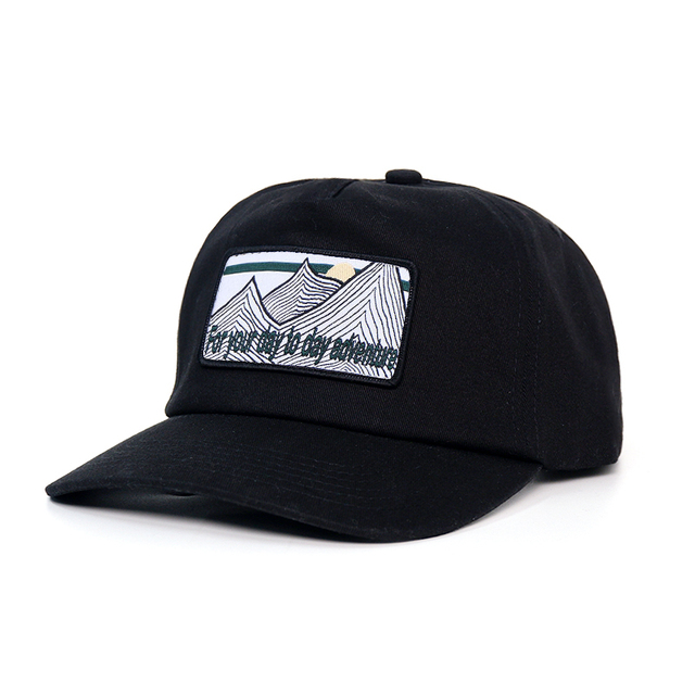Wholesale Quality 5 Panel Unstructured Black Color Custom Embroidery logo Patch Outdoor Sports Baseball Cap