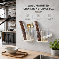 Grande boîte à baguettes en plastique pour la cuisine domestique, support mural pour vaisselle, conteneur de qualité alimentaire avec drainage