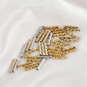 Bagian Kalung Manik-manik Spacer Lapis Emas 18K Tembaga Tabung Keriting untuk Membuat Perhiasan Pipa Lurus