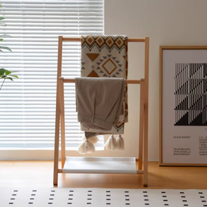 Porte-vêtements pliable autoportant <span class=keywords><strong>en</strong></span> bois, support pour <span class=keywords><strong>pantalon</strong></span>, économiseur d'espace, porte-serviettes, séchoir, organisateur de placard - Product Image 6
