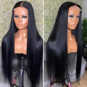 Perruque en cheveux synthétiques haute densité, base en dentelle française, longueur longue ou courte, sans colle, couleurs mélangées, pour coiffure féminine - Product Image 1