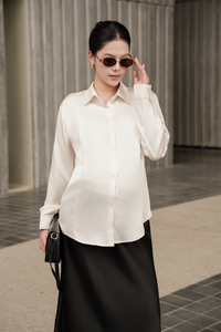Chemise décontractée respirante en popeline tissée 85% coton superfin 15% modal, teinte unie, boutonnée, col minimaliste, manches longues classiques - Product Image 3