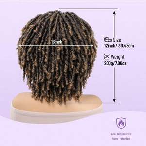 Perruque tressée au crochet complète, ajustable, de qualité supérieure, <span class=keywords><strong>pour</strong></span> <span class=keywords><strong>cheveux</strong></span> bouclés type dreadlocks, en fibre synthétique naturelle, coupe bob torsadée brune africaine, respirante - Product Image 3