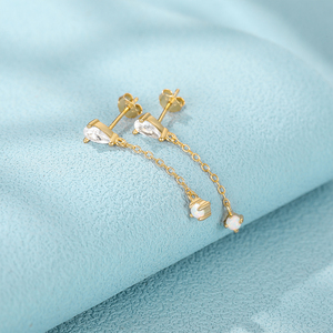 CANNER Simple S925 Argent Sterling Goutte d'eau Zircon Longue Chaîne Pendentif Pompon Opale Diamant Boucles d'oreilles Or 18 carats - Product Image 2