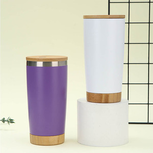 Vaso <span class=keywords><strong>De</strong></span> Acero Inoxidable Doble Pared Aislado al Vacío Vaso Delgado Taza <span class=keywords><strong>De</strong></span> Café Con Pajita Tapa <span class=keywords><strong>De</strong></span> Bambú Y Base 20oz - Product Image 1