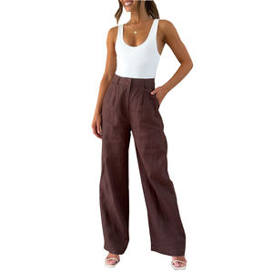 กางเกงจับจีบผ้าลินินเอวสูงสำหรับผู้หญิงกางเกงผ้าคอตตอนแบบใหม่แห้งเร็วใส่สบายสำหรับผู้หญิง - Product Image 2