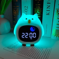 Réveil en silicone en forme de hibou, bruit blanc apaisant, veilleuse multicolore à activation tactile, modes de scène intelligents, dessin animé