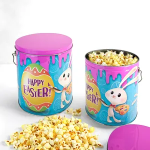 Jinyuanbao wholesale CMYK printed food storage cylinder metal tin bucket handle popcorn tin container with lid