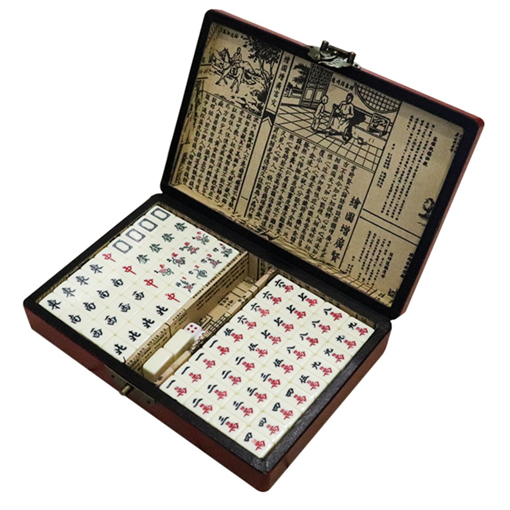 Ensemble de Mahjong Numéroté Chinois 144 Tuiles Ensemble de Mah-Jong Jouet Chinois Portable avec Boîte