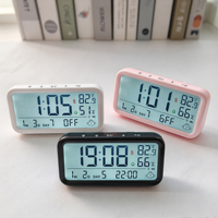 Jam Meja LCD Digital Modern dengan Lampu Latar, Tampilan Suhu, Kelembapan, Tanggal, Fungsi Pengisian Daya Sensitif Cahaya untuk Kamar Tidur, Kantor, Rumah