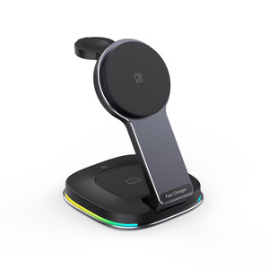 Artículos de regalo Premium Soporte de carga inalámbrica 3 en 1 rápido de 15W con Interruptor táctil Luz nocturna RGB dinámica para iPhone 16 Logotipo personalizado - Product Image 1
