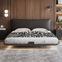 Meilleures ventes - Lit flottant au design minimaliste, haute capacité de charge, nouveau cadre de lit en acier au carbone avec revêtement en cuir